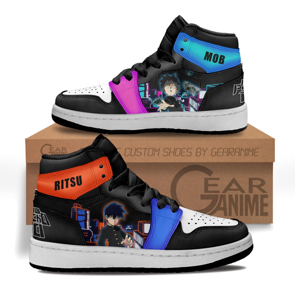 Shigeo Kageyama and Ritsu Kageyama Custom Anime Kids High-Top Leather Sneakers MV2802