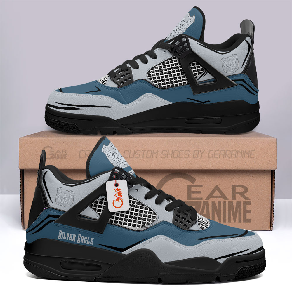 Silver Eagle Retro 4 Leather Sneakers Custom Name