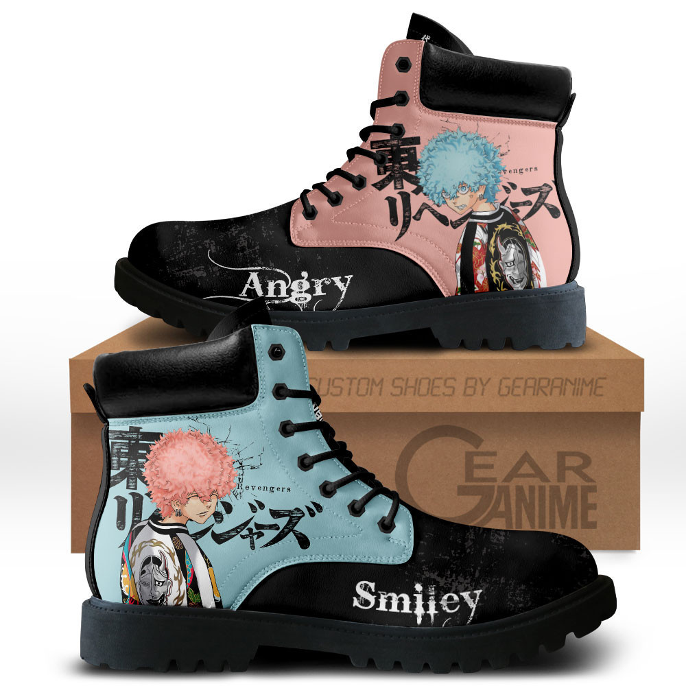 Smiley and Angry Custom Anime Combat Boots MV1110