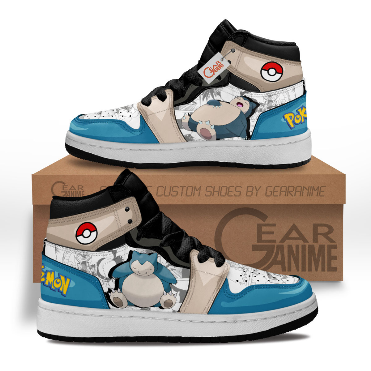 Snorlax Custom Anime Kids High-Top Leather Sneakers