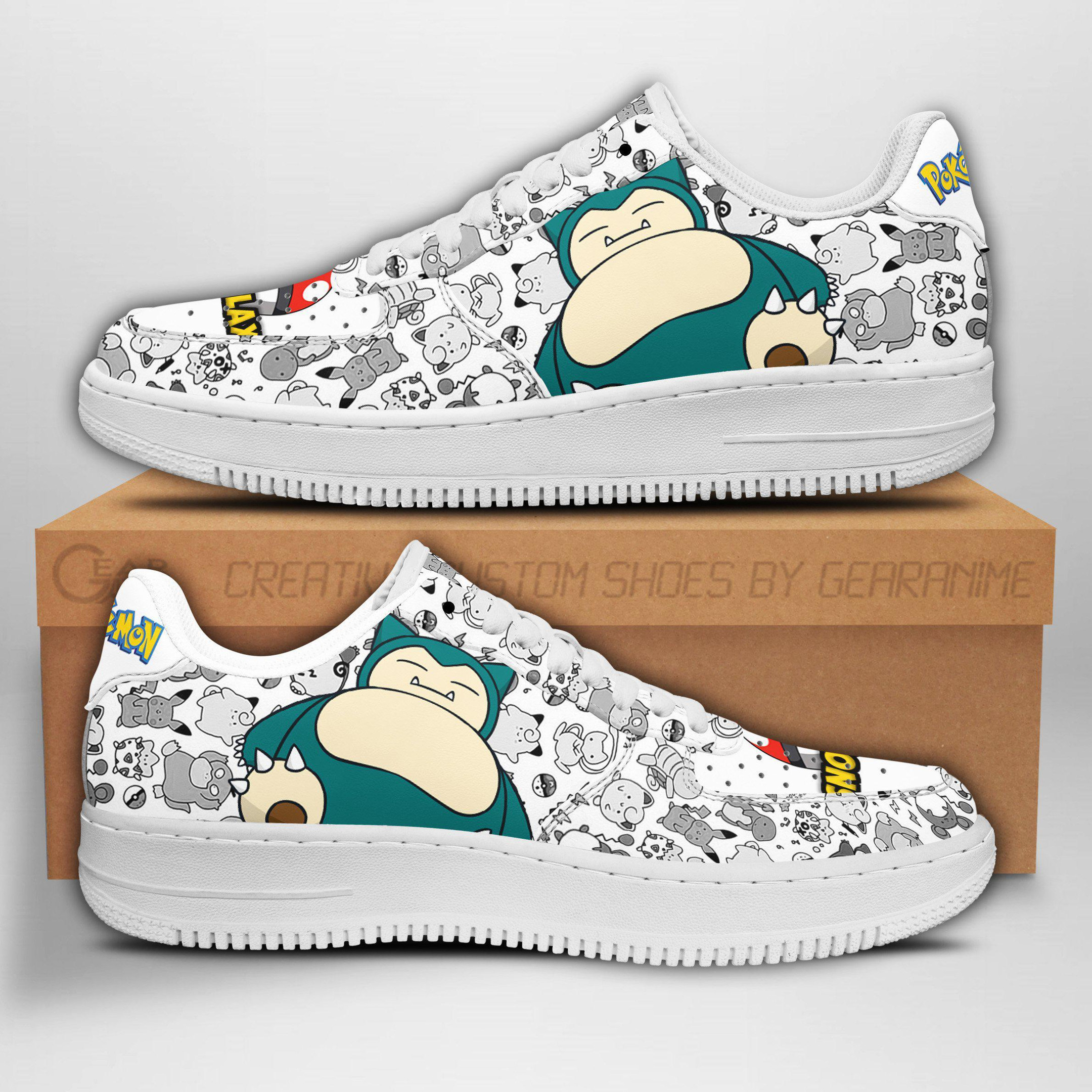 Snorlax Custom Anime Low-Top Leather Sneakers Pattern