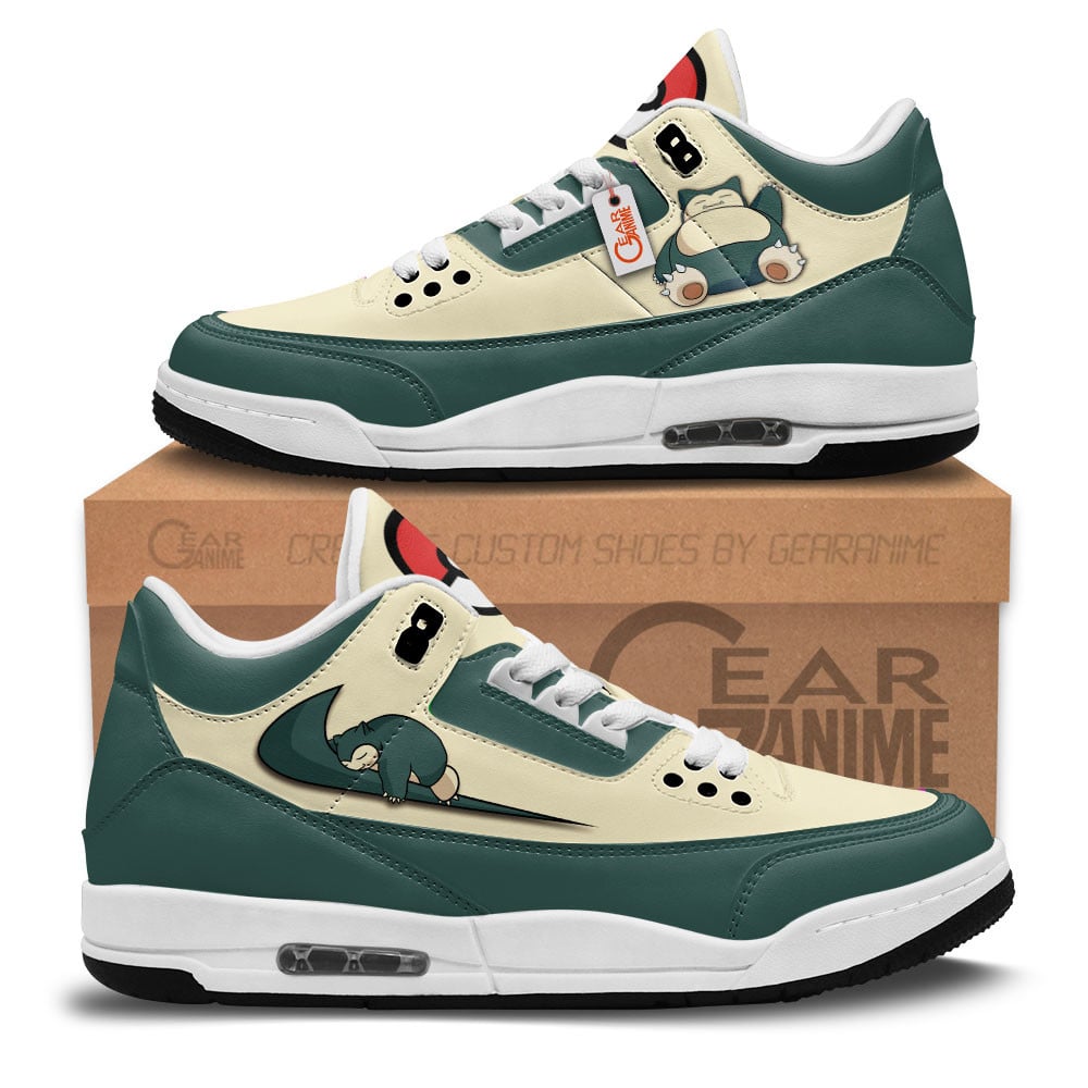 Snorlax Custom Anime Retro 3 Leather Sneakers Sleep Mode Activated