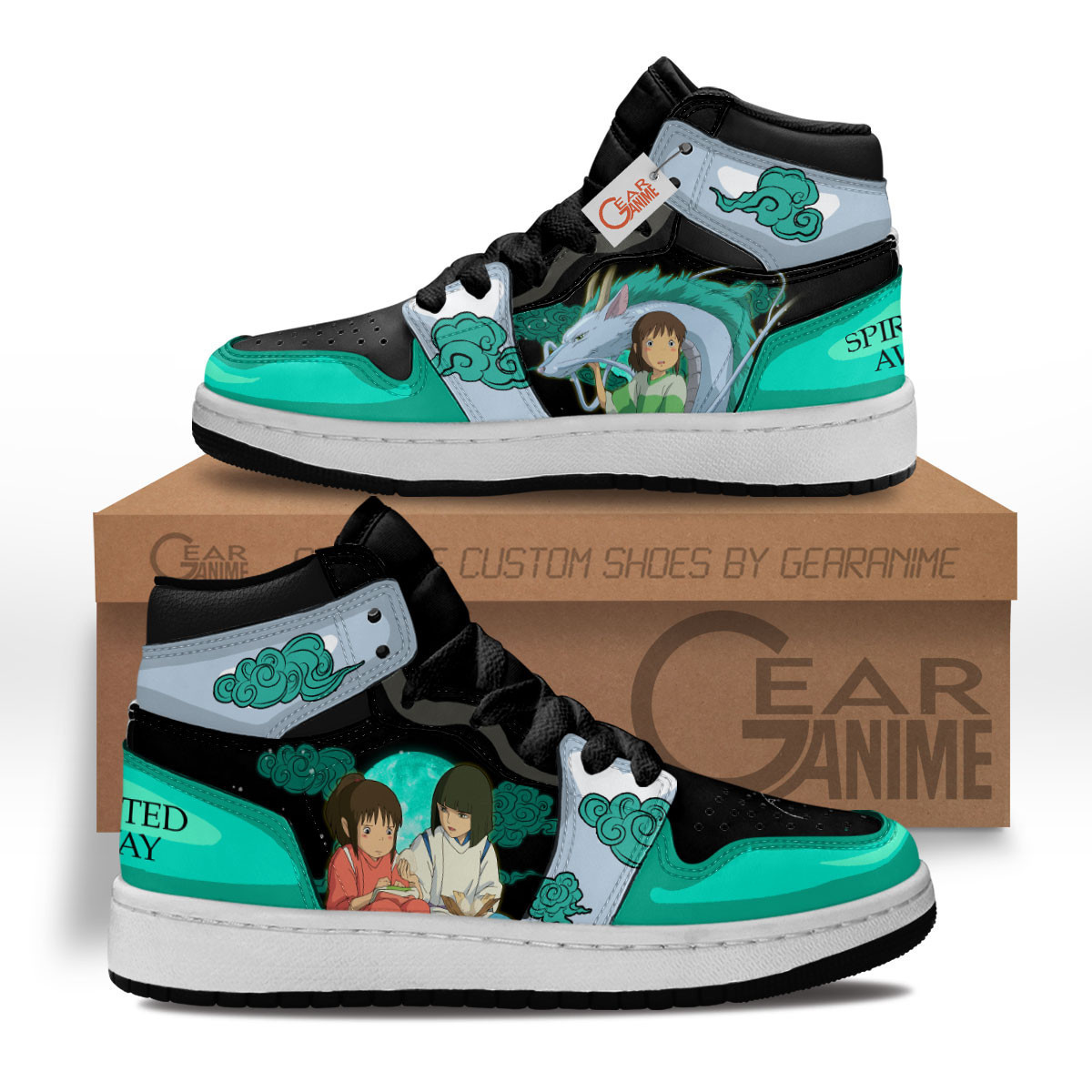 Spirited Away Chihiro and Haku Custom Anime Kids High-Top Leather Sneakers MV2103