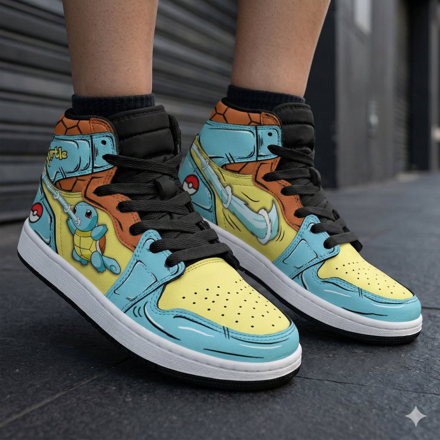 Squirtle Custom Anime Kids High-Top Leather Sneakers Custom Name