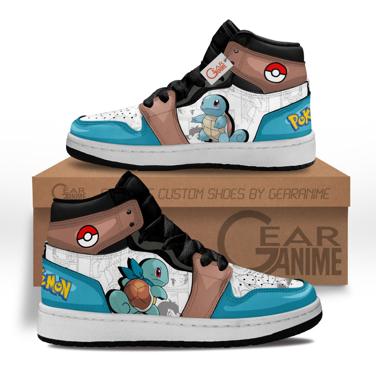 Squirtle Custom Anime Kids High-Top Leather Sneakers