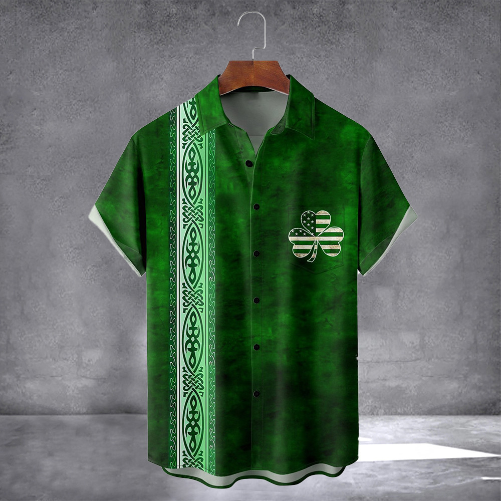 St Patrick's Day Lucky Clover Hawaiian Shirt With Pocket Vintage Hawaiian Shirt Gifts For Irish