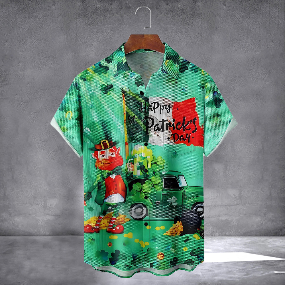 St Patrick's Day Shamrock Hawaiian Shirt With Pocket Funny Button Up Shirt Gifts For Husband