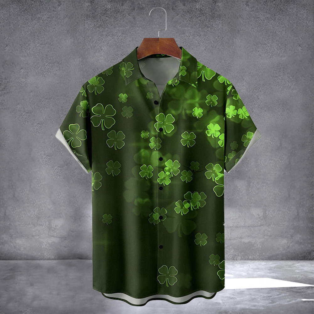 St. Patrick's Day Lucky Clover Hawaiian Shirt With Pocket March 17 Holiday Shirt Gift For Him