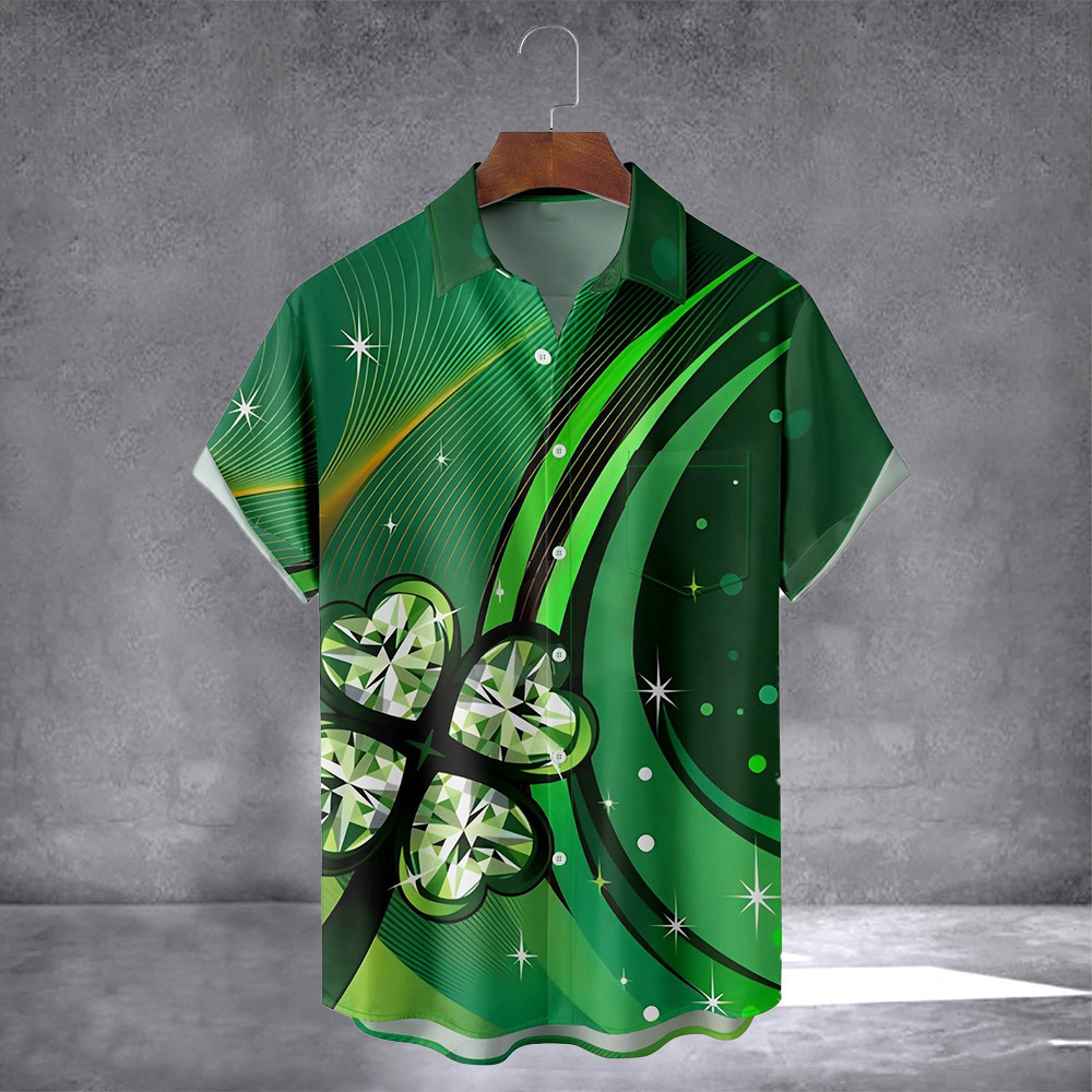 St. Patrick's Day Shamrock Hawaiian Shirt With Pocket Holiday Button Up Shirt Irish Gifts