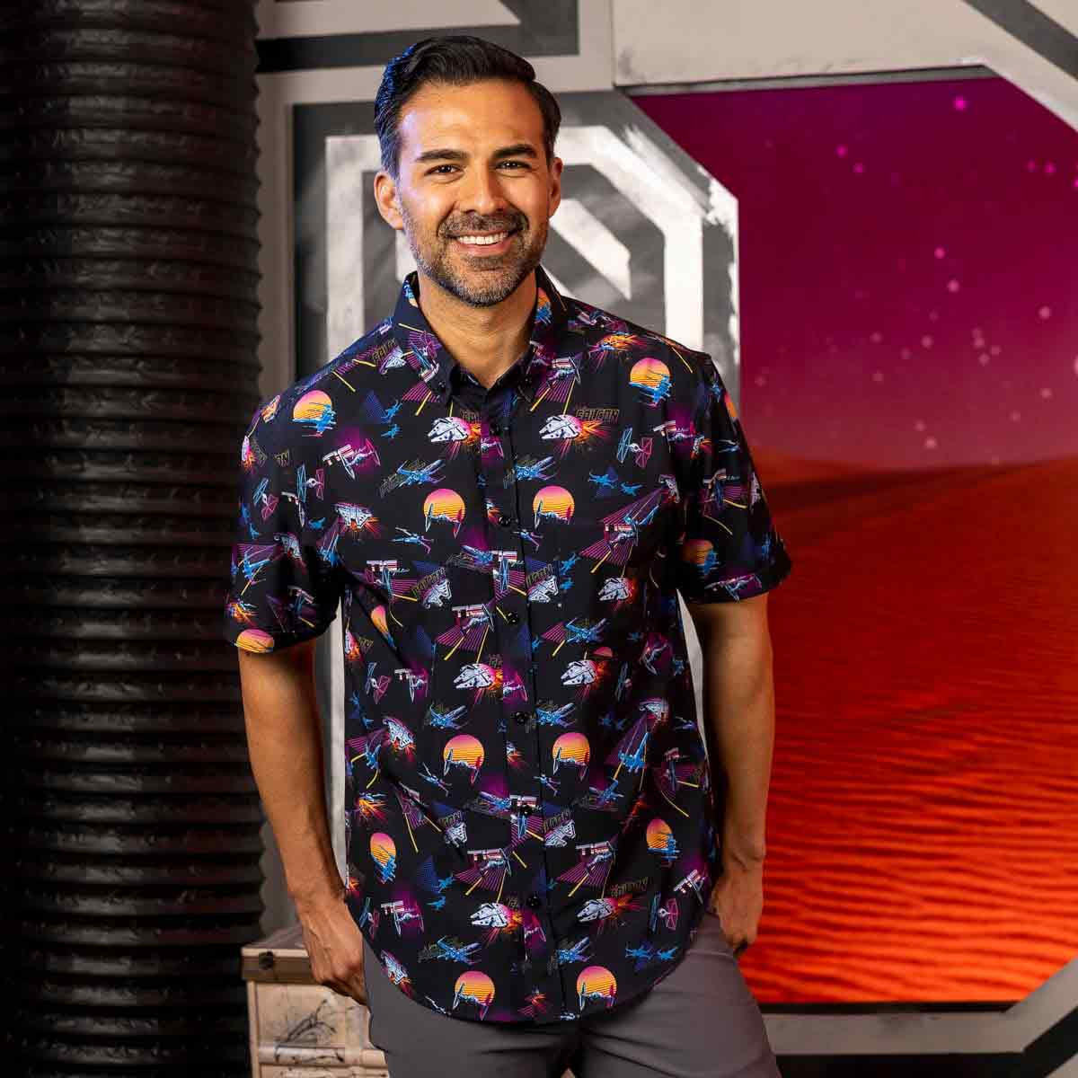 Star Wars Day Merch Synthwave Dogfight Hawaiian Shirt Father's Day Gifts