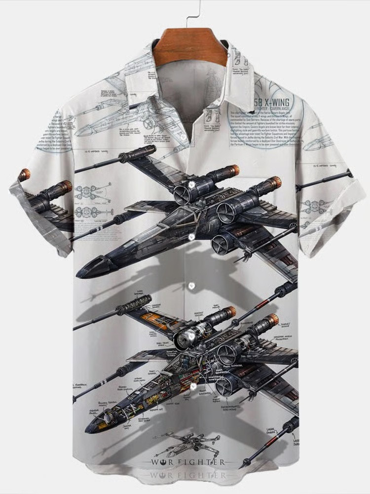 Star Wars X-Wing Fighter Blueprint Hawaiian Shirt Star Wars Aloha Shirt Gift For Fans