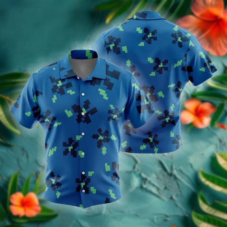 Steve A Minecraft Movie Summer Hawaiian Shirt Blue Pixel Art Aloha Shirt Gift For Men