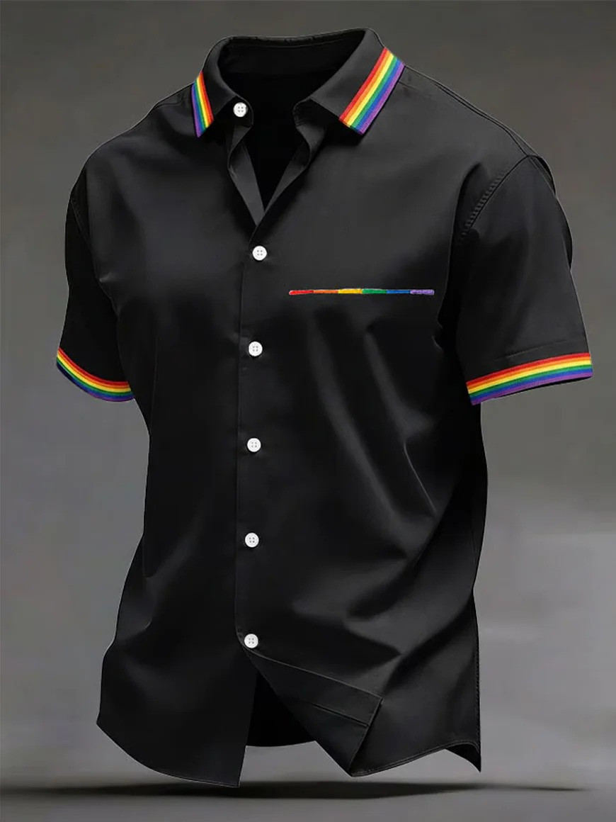 Subtle Rainbow Accent Button Shirt LGBTQ+ Pride Clothing Gift For LGBT Lover