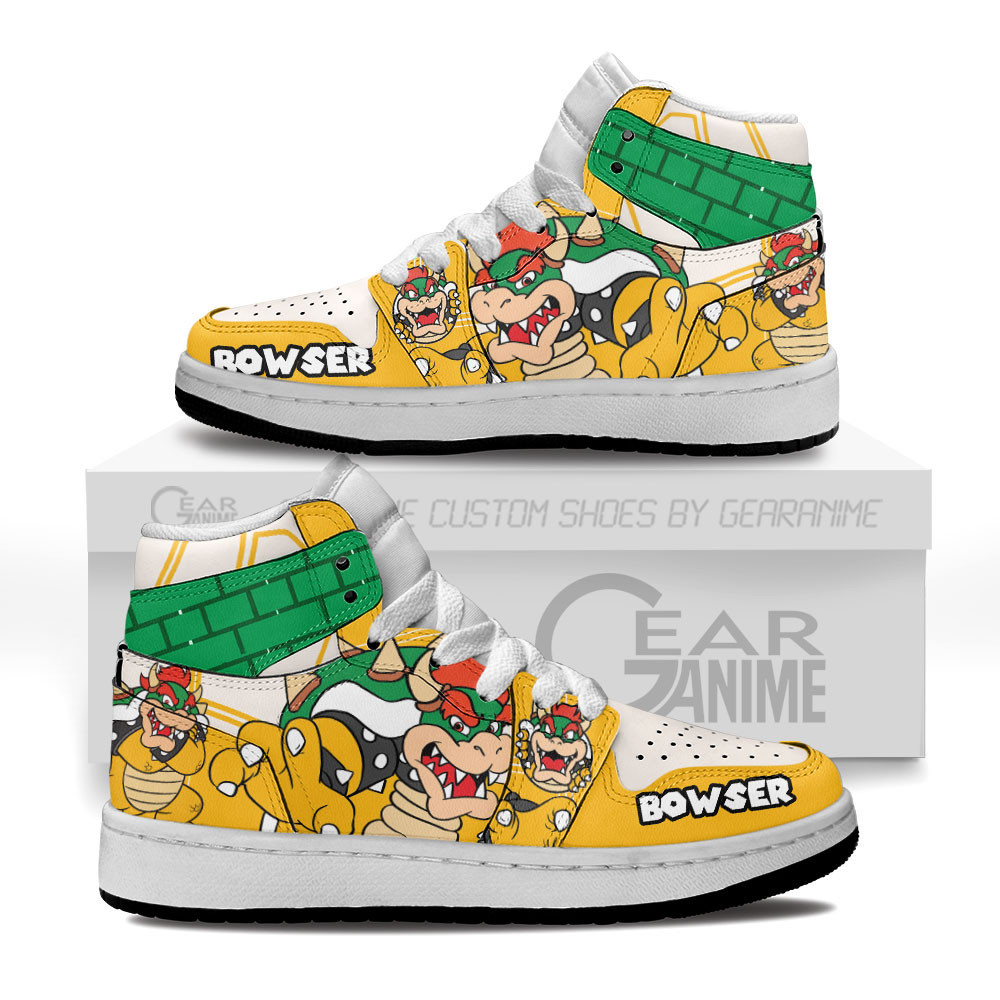 Super Mario Bowser Kids Custom Gaming High-Top Leather Sneakers Shoes