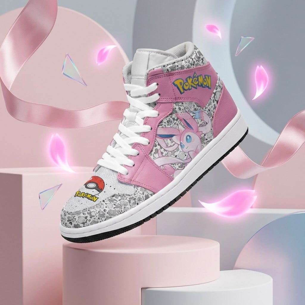 Sylveon Custom Anime High-Top Leather Sneakers