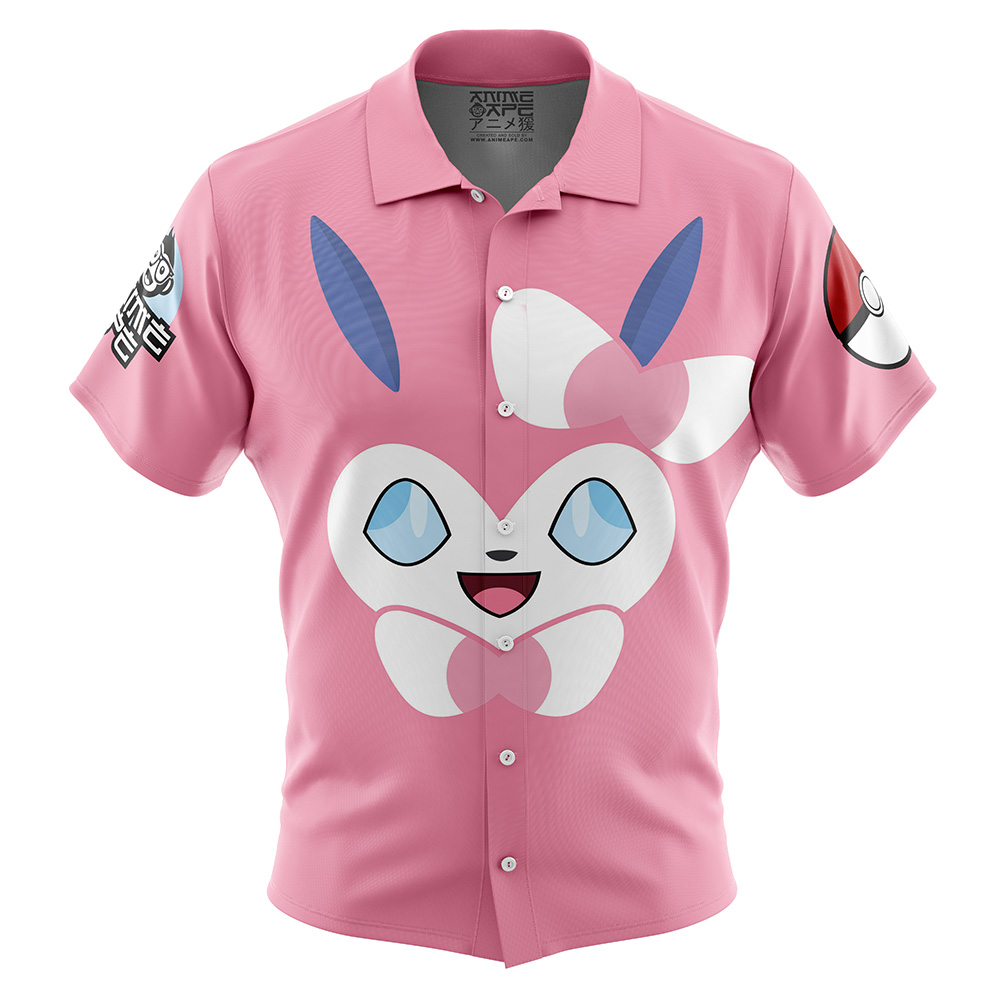 Sylveon Face Pokemon Button Up Hawaiian Shirt
