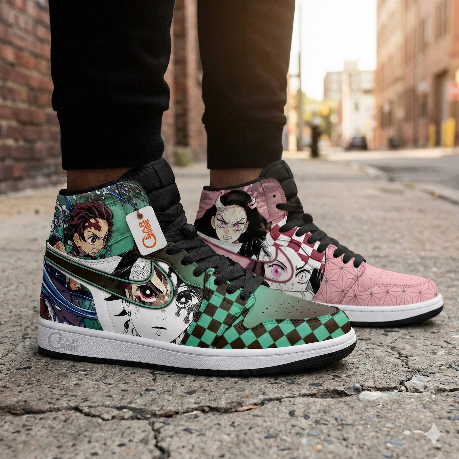 Tanjiro and Nezuko Brother and Sister Custom Anime High-Top Leather Sneakers