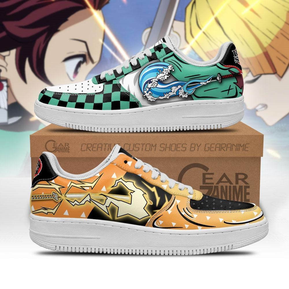 Tanjiro and Zenitsu Custom Anime Low-Top Leather Sneakers Water & Thunder Breathing