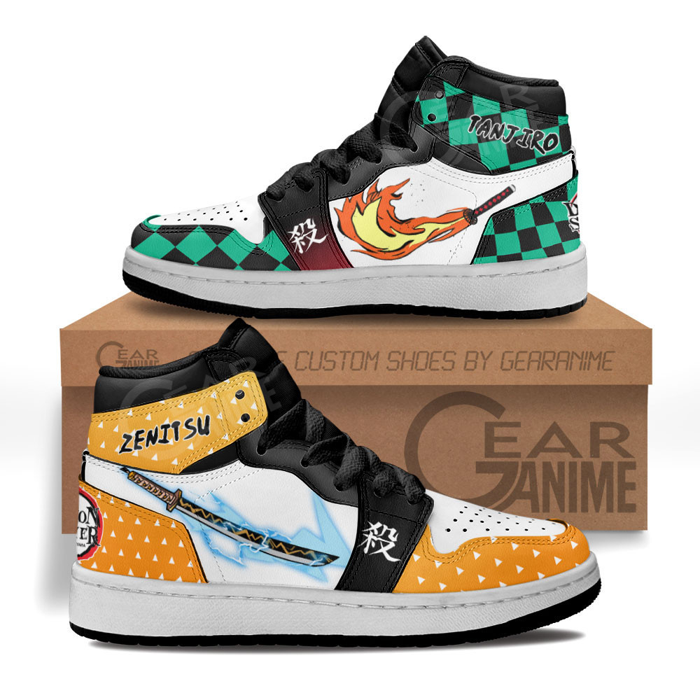 Tanjiro and Zenitsu Skills Custom Anime Kids High-Top Leather Sneakers