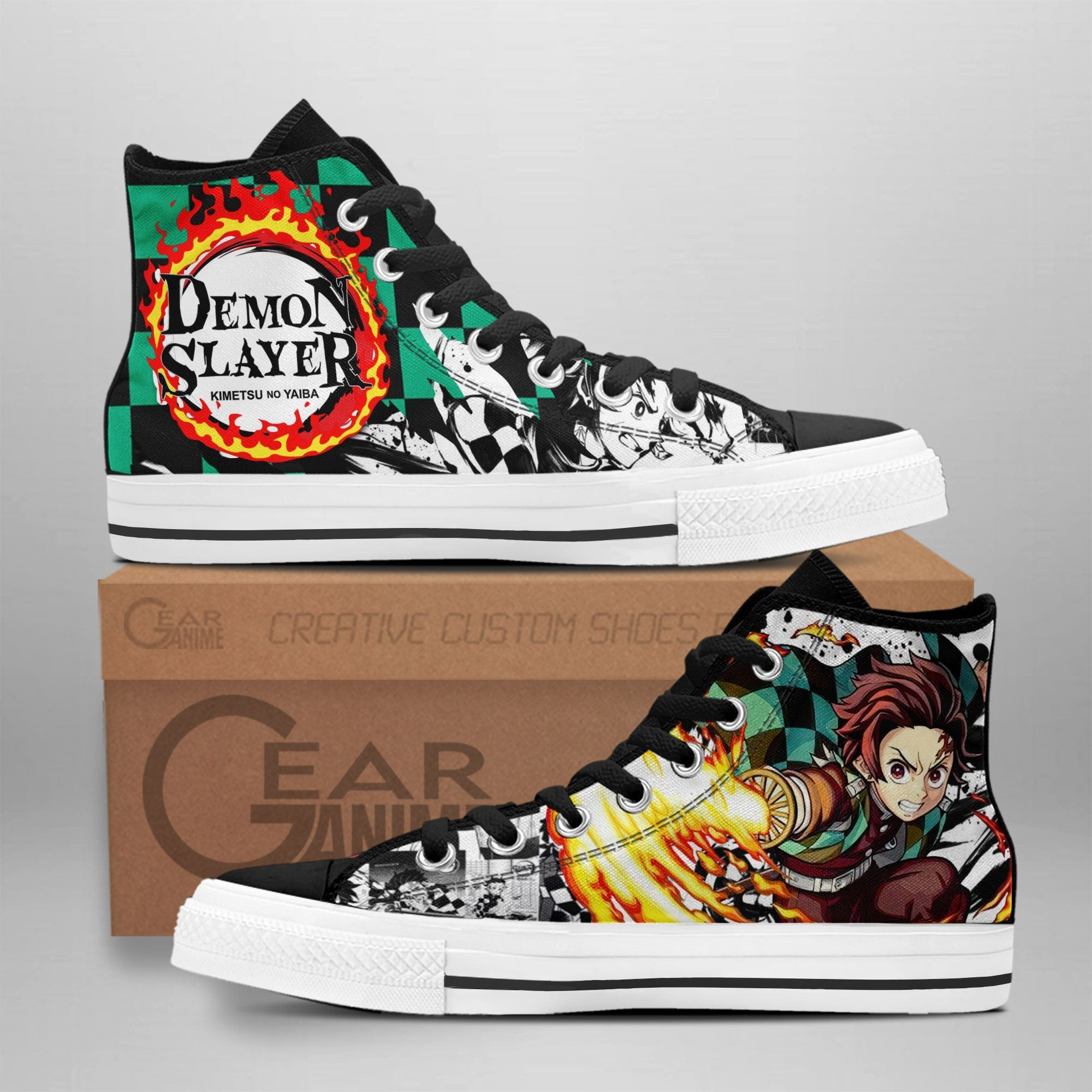 Tanjiro Custom Anime High-Top Canvas Shoes Sun Breathing Collection