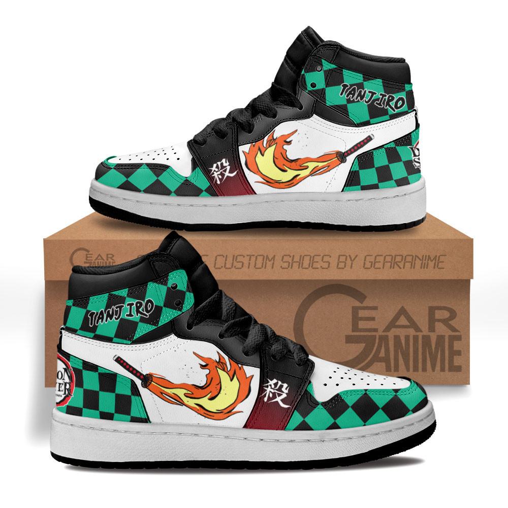 Tanjiro Custom Anime Kids High-Top Leather Sneakers Sun Breathing Collection