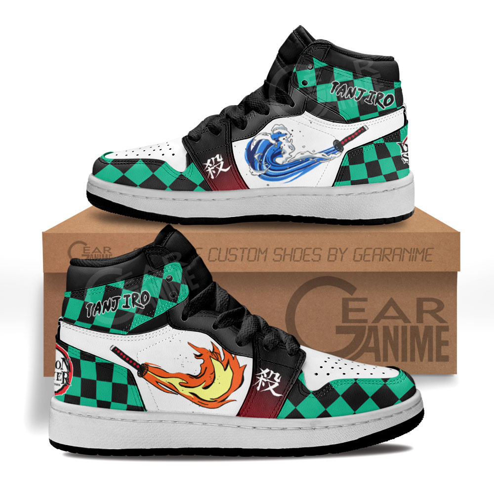 Tanjiro Water & Fire Custom Anime Kids High-Top Leather Sneakers
