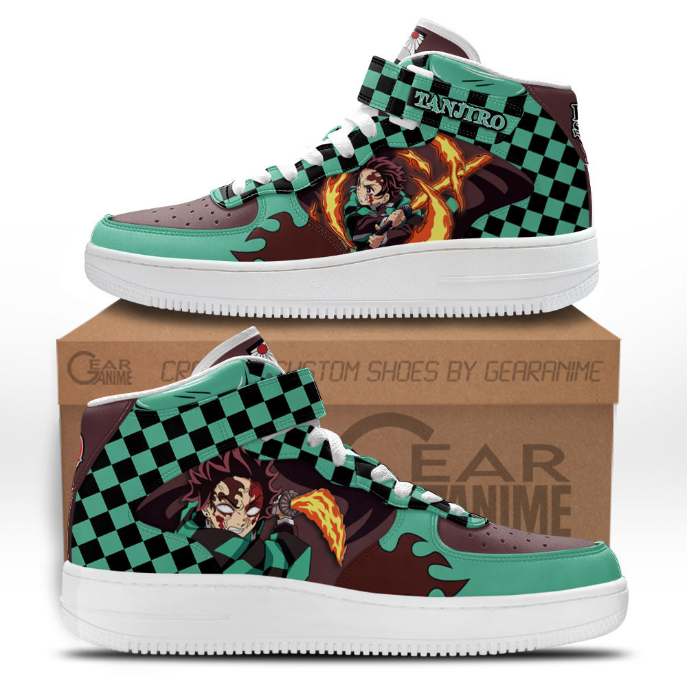 Tanjiro's Bloodied Rage Custom Anime Mid-Top Leather Sneakers04
