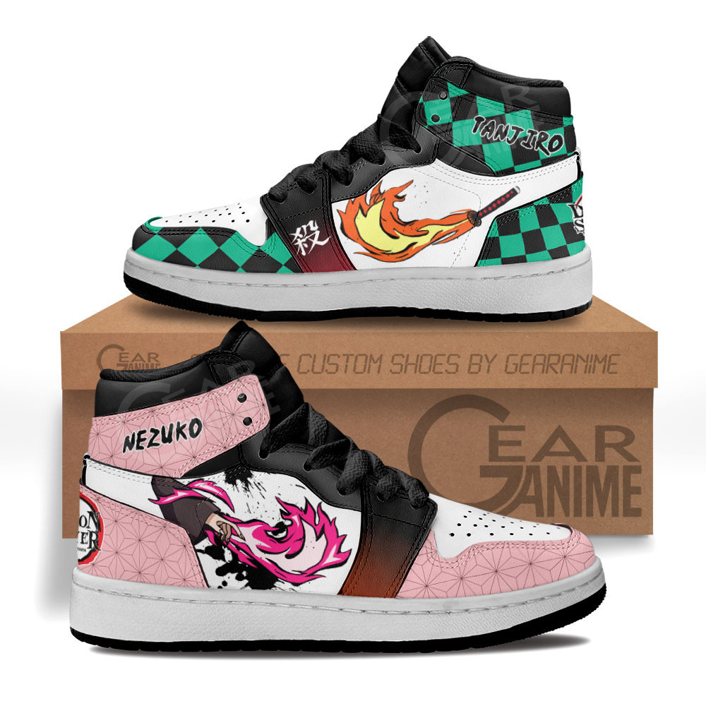 Tanjro and Nezuko Kamado Skills Custom Anime Kids High-Top Leather Sneakers