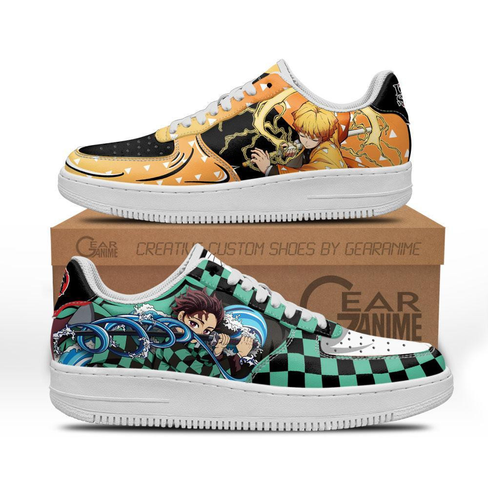Tanjro and Zenitsu Custom Anime Low-Top Leather Sneakers Breathing Form
