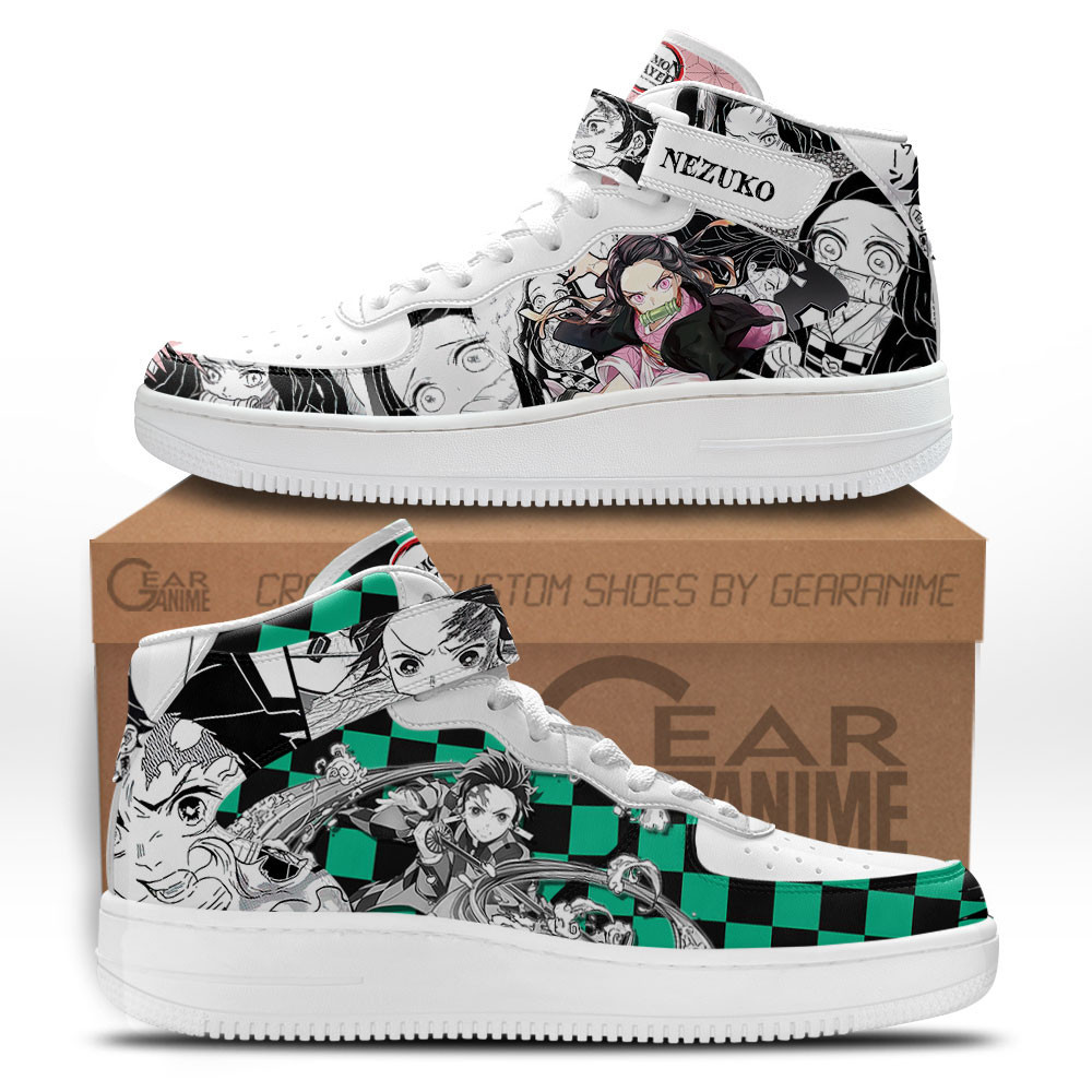 Tanjro Nezuko Kamado Custom Anime Mid-Top Leather Sneakers