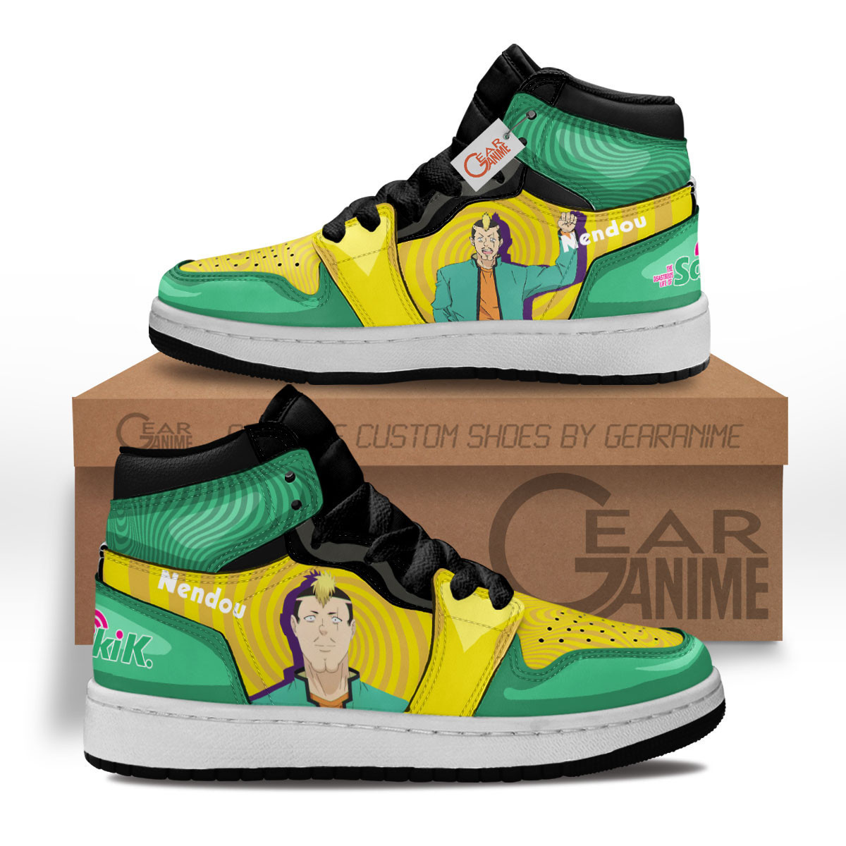 The Disastrous Life of Saiki K Riki Nendou Custom Anime Kids High-Top Leather Sneakers MV0603