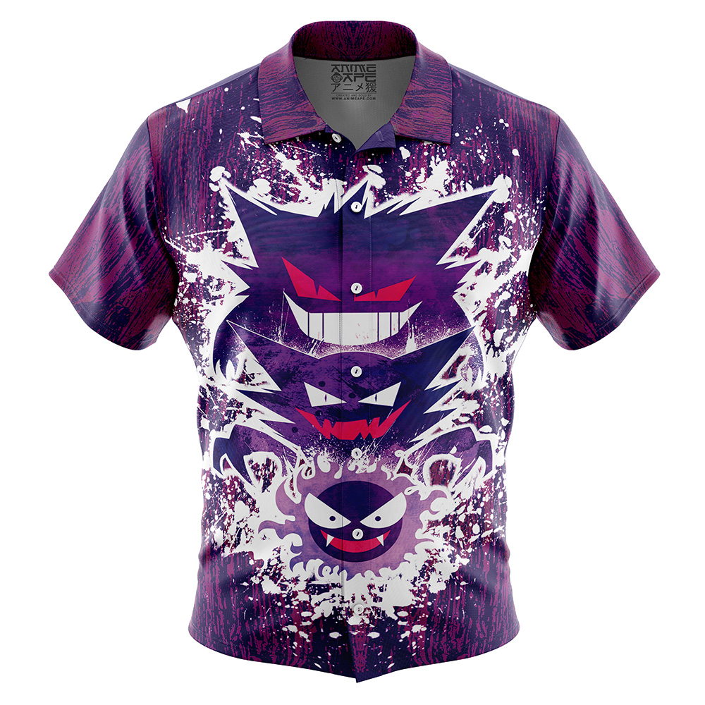 Trippy Ghostly Evolution Gastly Haunter Gengar  Pokemon Button Up Hawaiian Shirt