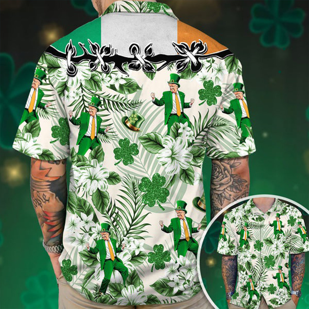 Trump Dancing St. Patrick's Day Hawaiian Shirt Funny Irish Shirts Gifts For Trump Fan