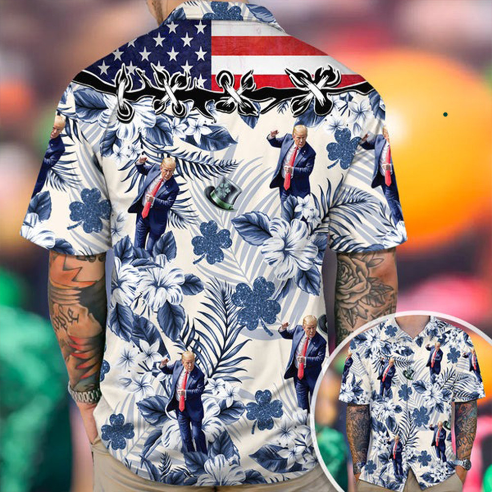 Trump Dancing St. Patrick's Day Hawaiian Shirt Make St. Patrick's Day Great Again Shirt Gifts