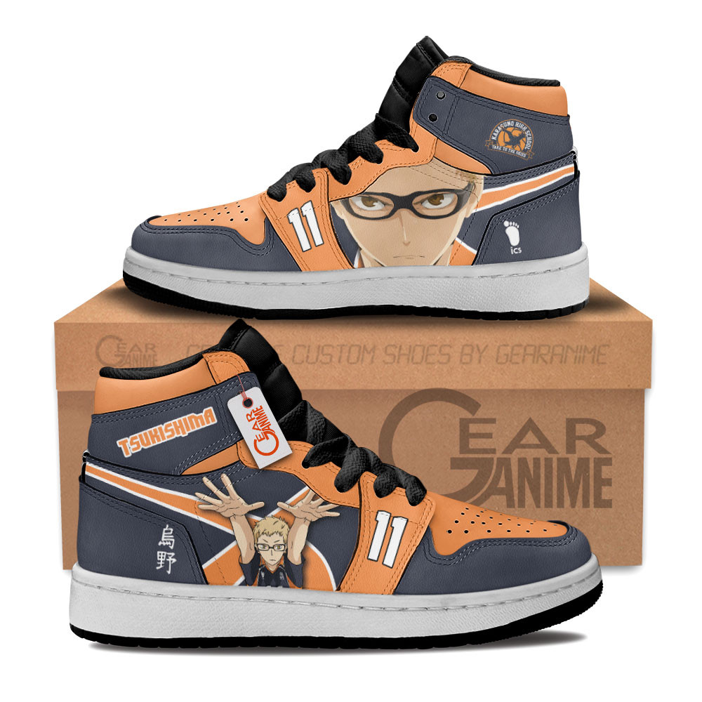 Tsukishima Kei Custom Anime Kids High-Top Leather Sneakers Personalized