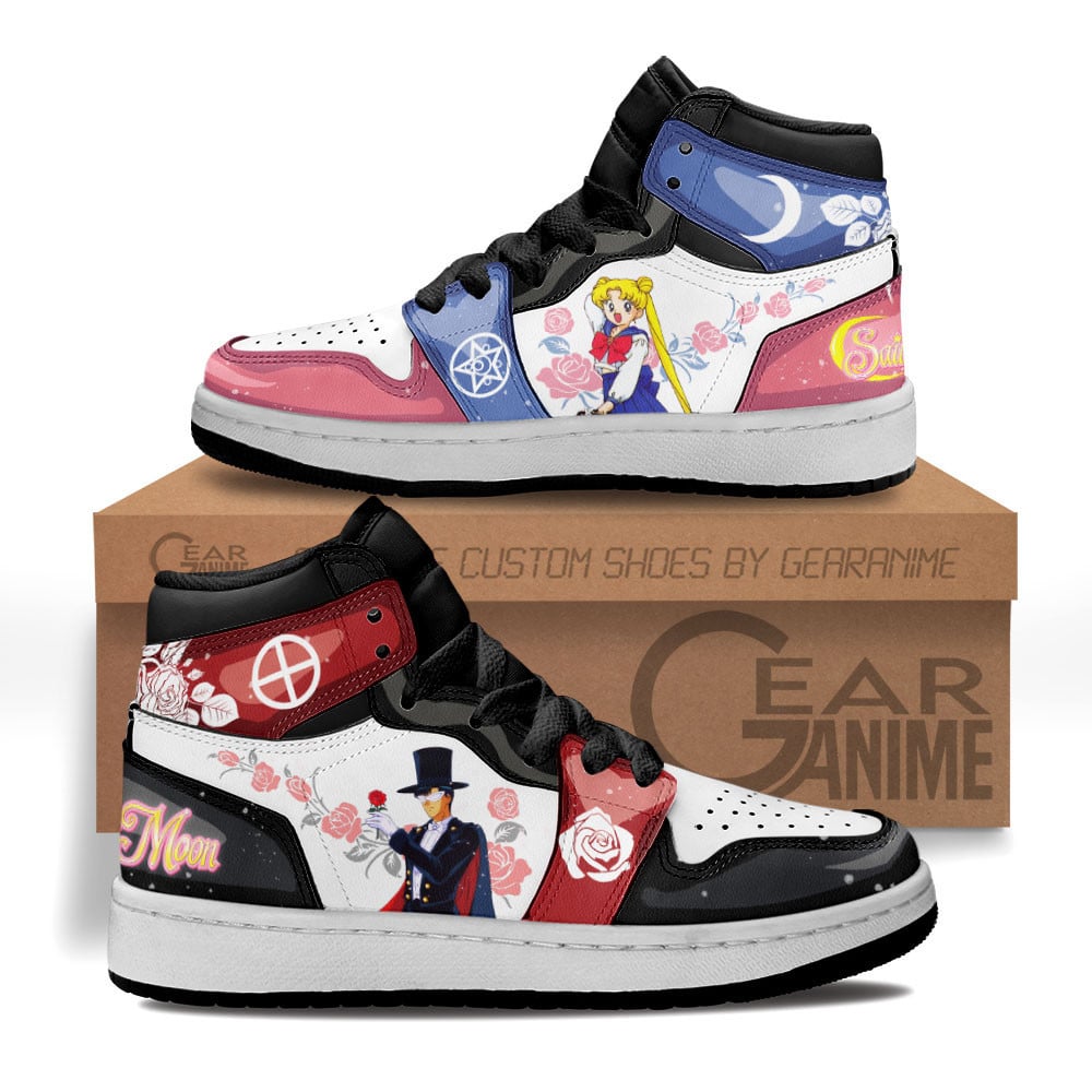 Tuxedo Mask Usagi Tsukino Moon Custom Anime Kids High-Top Leather Sneakers