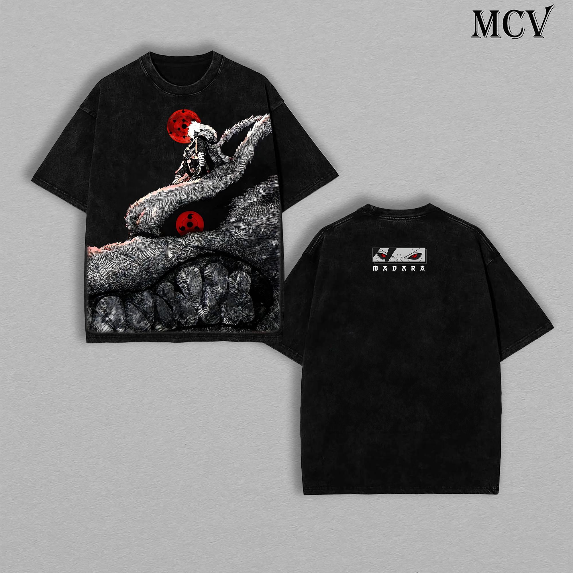 Uchiha Madara X Naruto Anime Double Printed Vintage Washed Tee