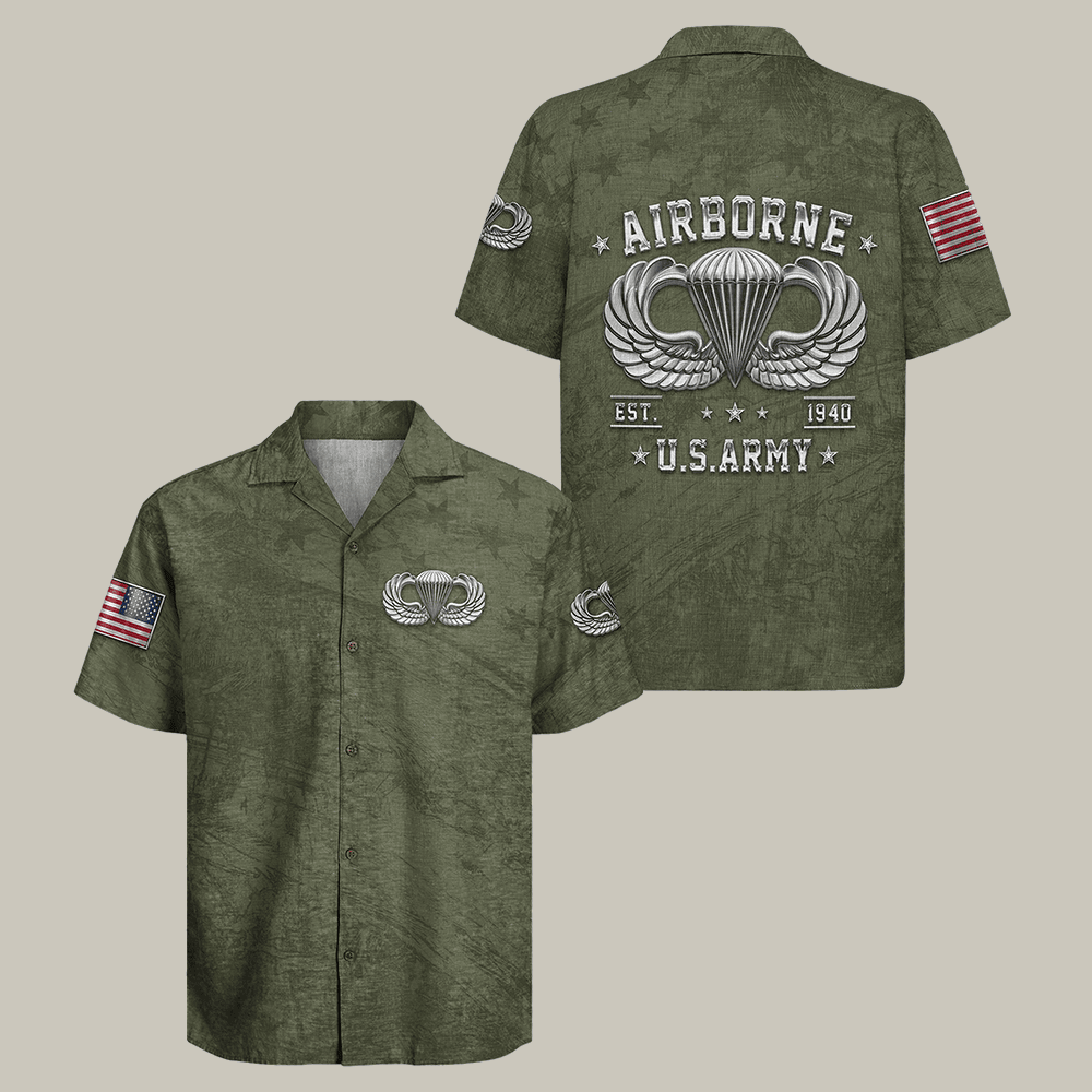 US Army Airborne Hawaiian Shirt US Army Airborne Division Retired Veteran Present