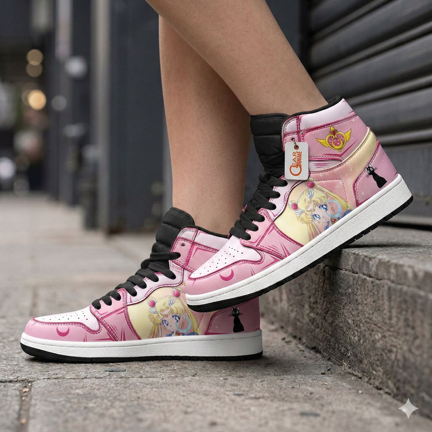 Usagi Tsukino Custom Anime High-Top Leather Sneakers Aesthetic Style