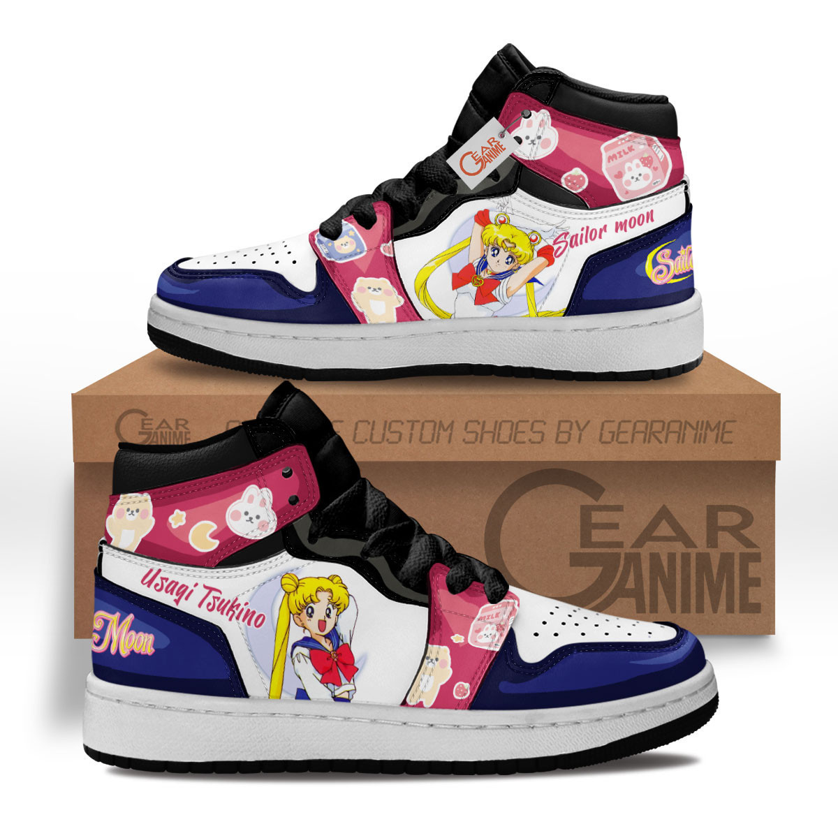 Usagi Tsukino Custom Anime Kids High-Top Leather Sneakers