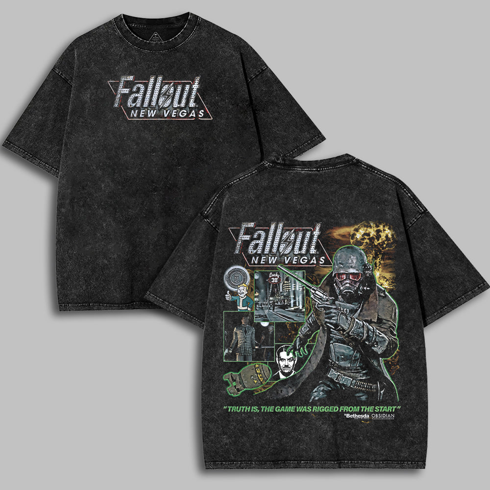 Vintage Fallout new vegas v2 Men's Wash Unisex Game Shirt Gift gamer Menswear |VFME|TTT