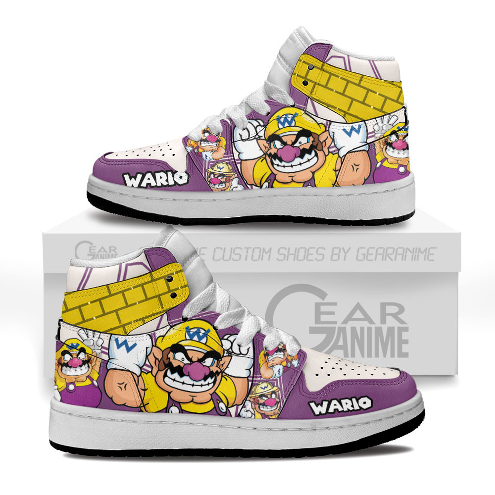 Wario Kids Custom Gaming High-Top Leather Sneakers Custom