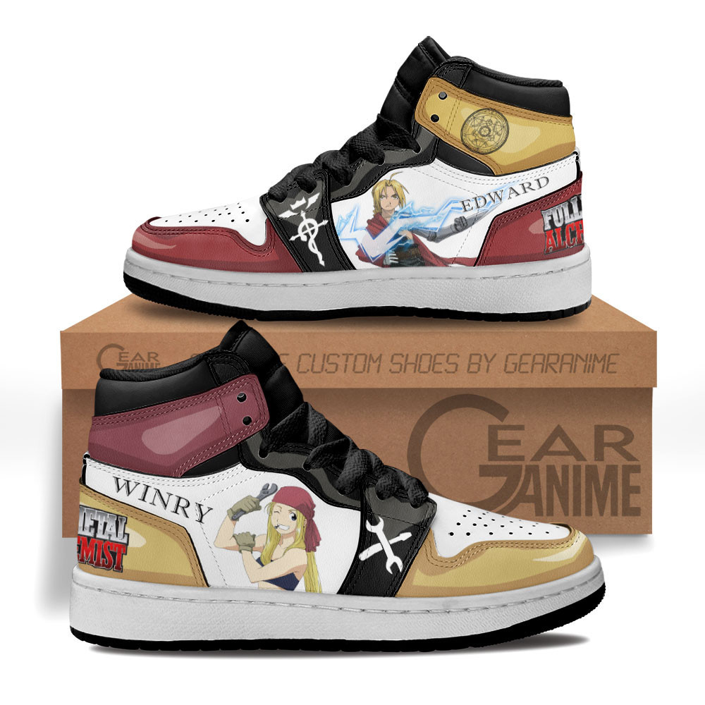 Winry and Edward Custom Anime Kids High-Top Leather Sneakers