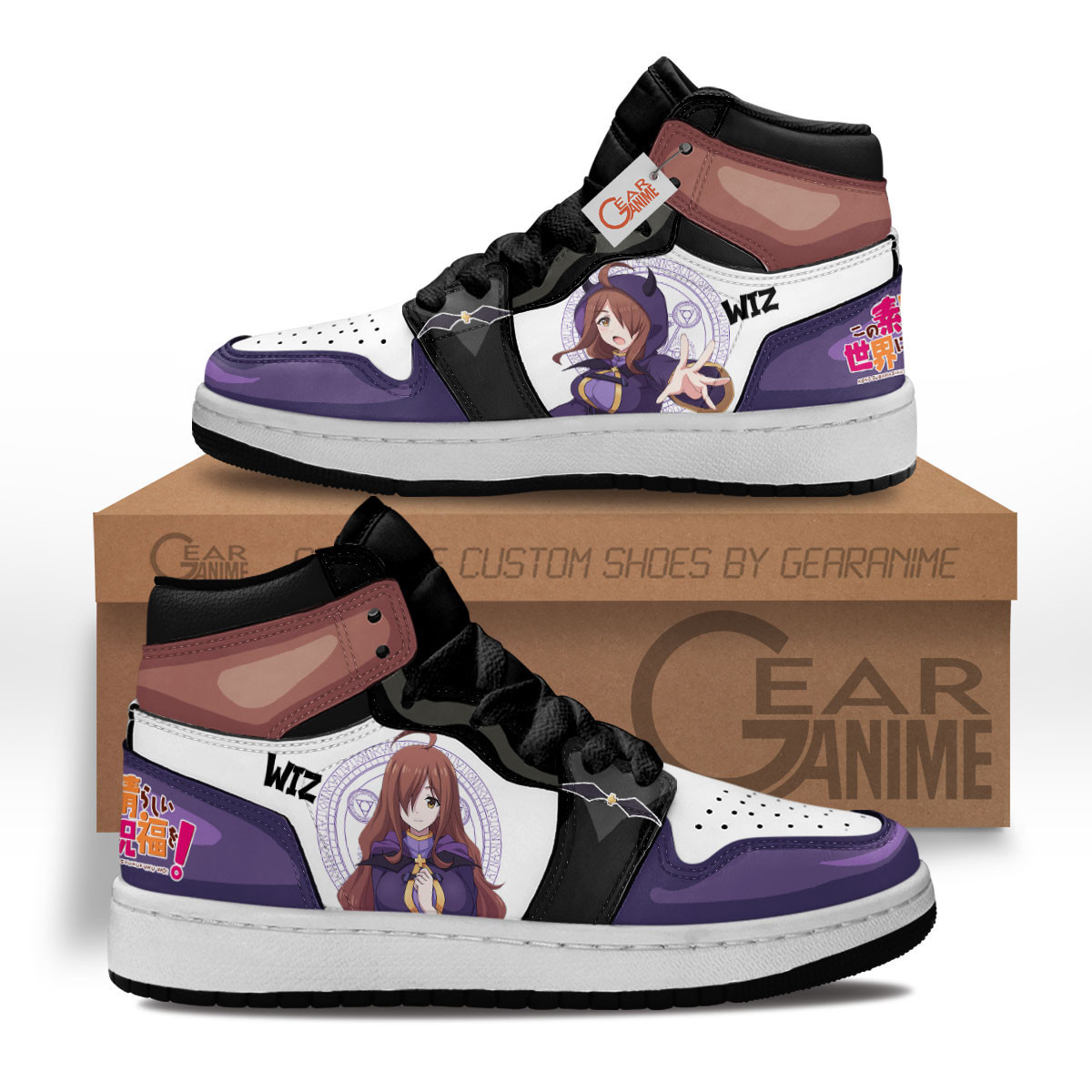 Wiz Custom Anime Kids High-Top Leather Sneakers KonoSuba MV1302