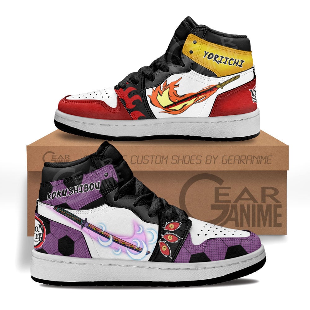Yoriichi and Kokushibo Skills Custom Anime Kids High-Top Leather Sneakers