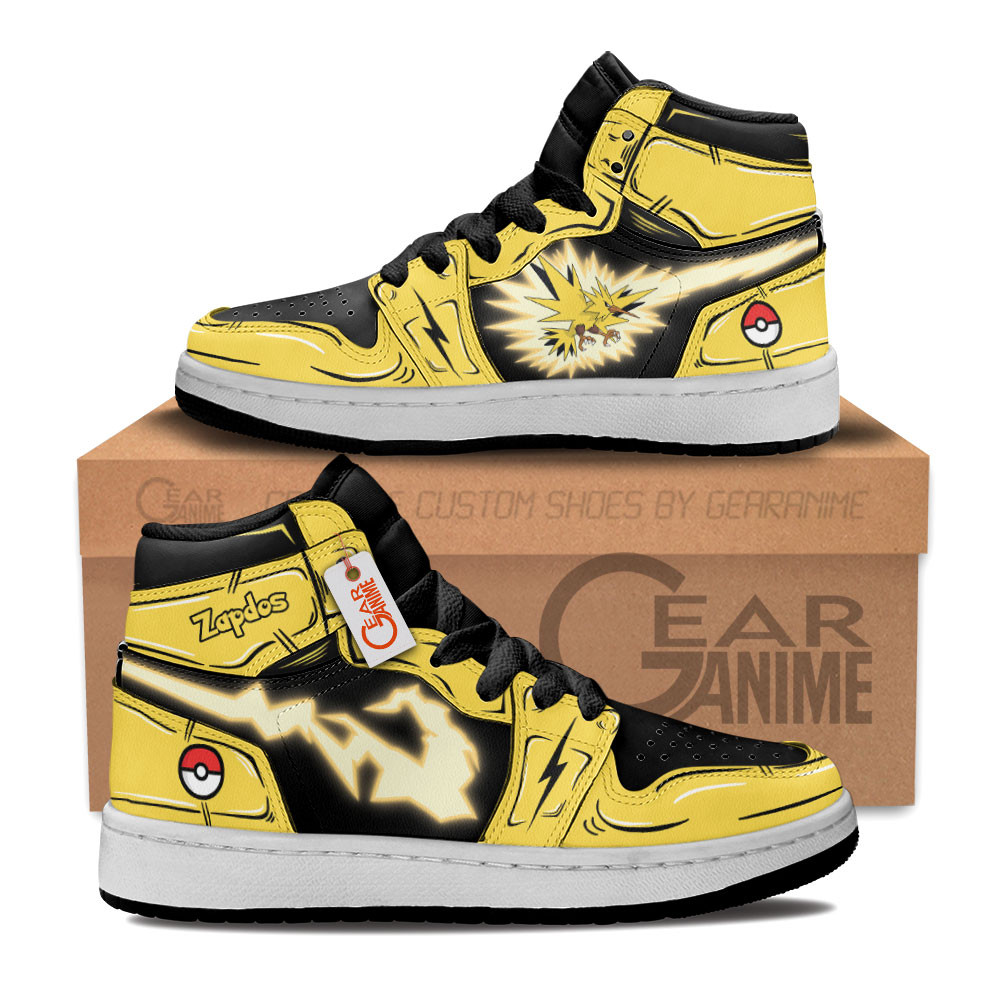 Zapdos Custom Anime Kids High-Top Leather Sneakers Personalized