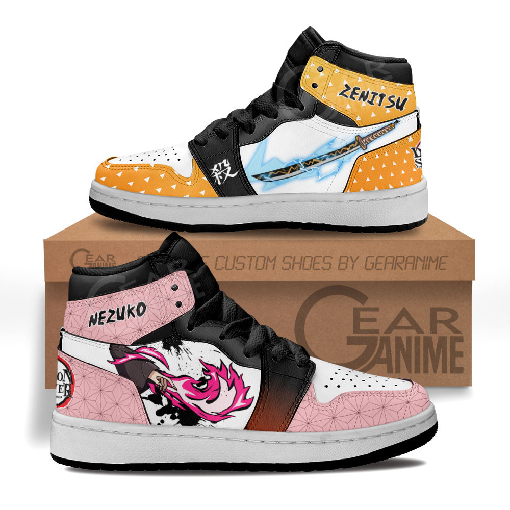 Zenitsu and Nezuko Custom Anime Kids High-Top Leather Sneakers