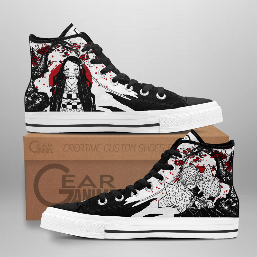 Zenitsu and Nezuko Kamado Custom Anime High-Top Canvas Shoes