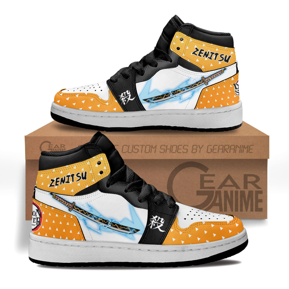 Zenitsu Custom Anime Kids High-Top Leather Sneakers Thunder Blade