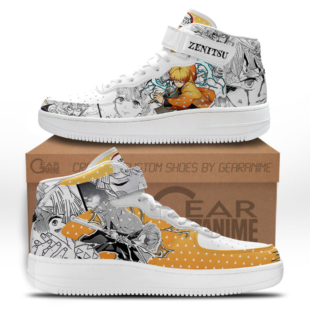 Zenitsu Thunder Breathing Custom Anime Mid-Top Leather Sneakers Mixed Manga